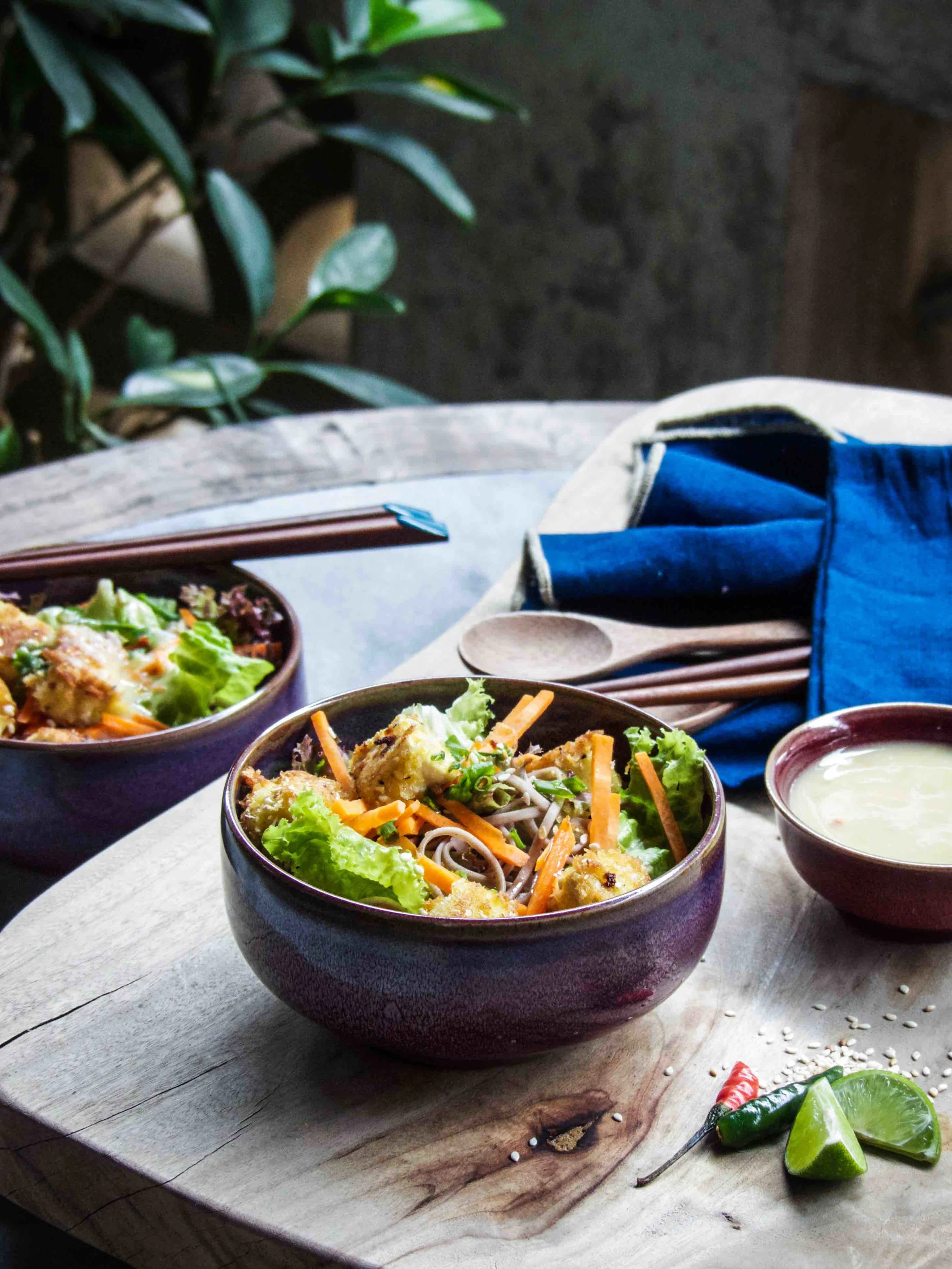 Crispy Tofu & Soba Salad with Spicy Miso-Lime Dressing