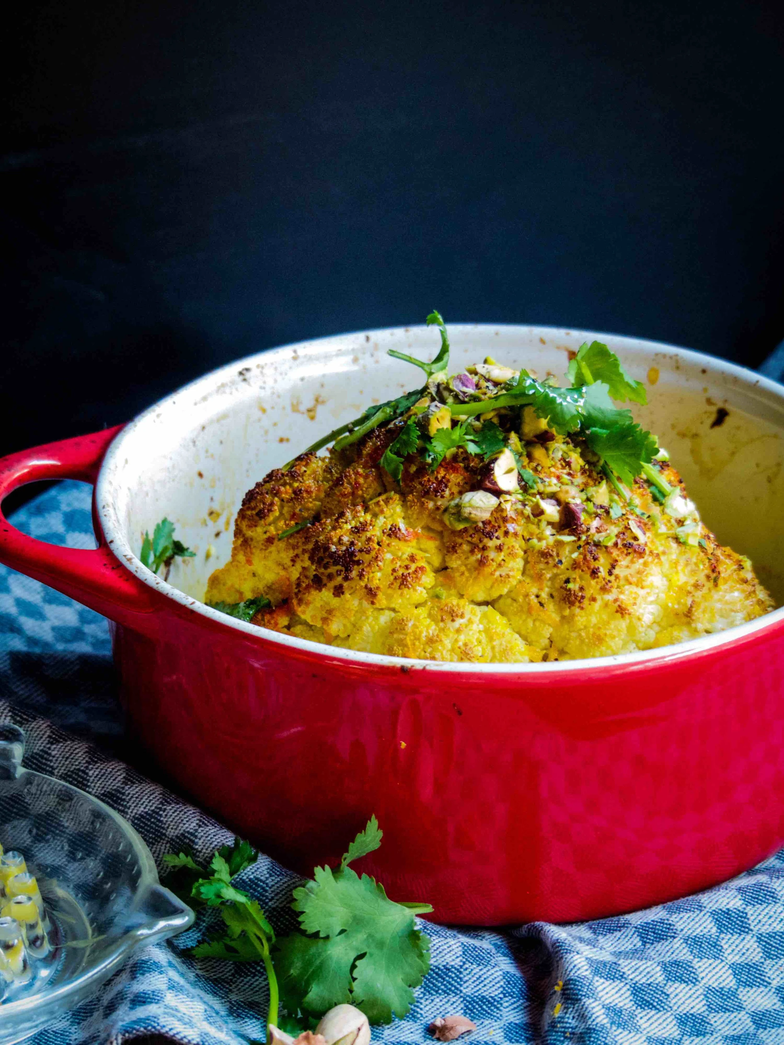 Roasted Cauliflower with Orange, Saffron, Honey, and Pistachio