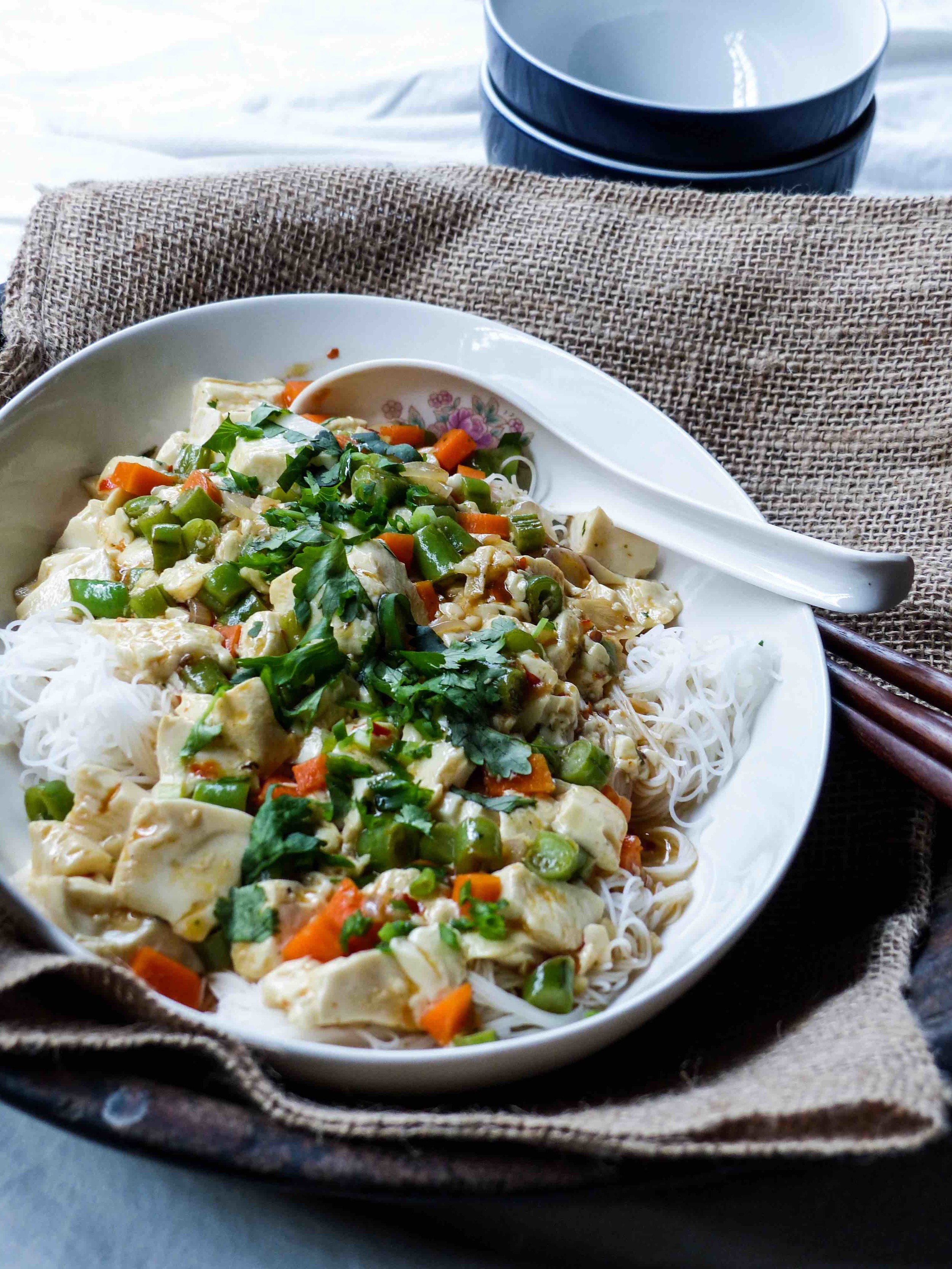 Vegan Ma Po Tofu with Rice Noodle 