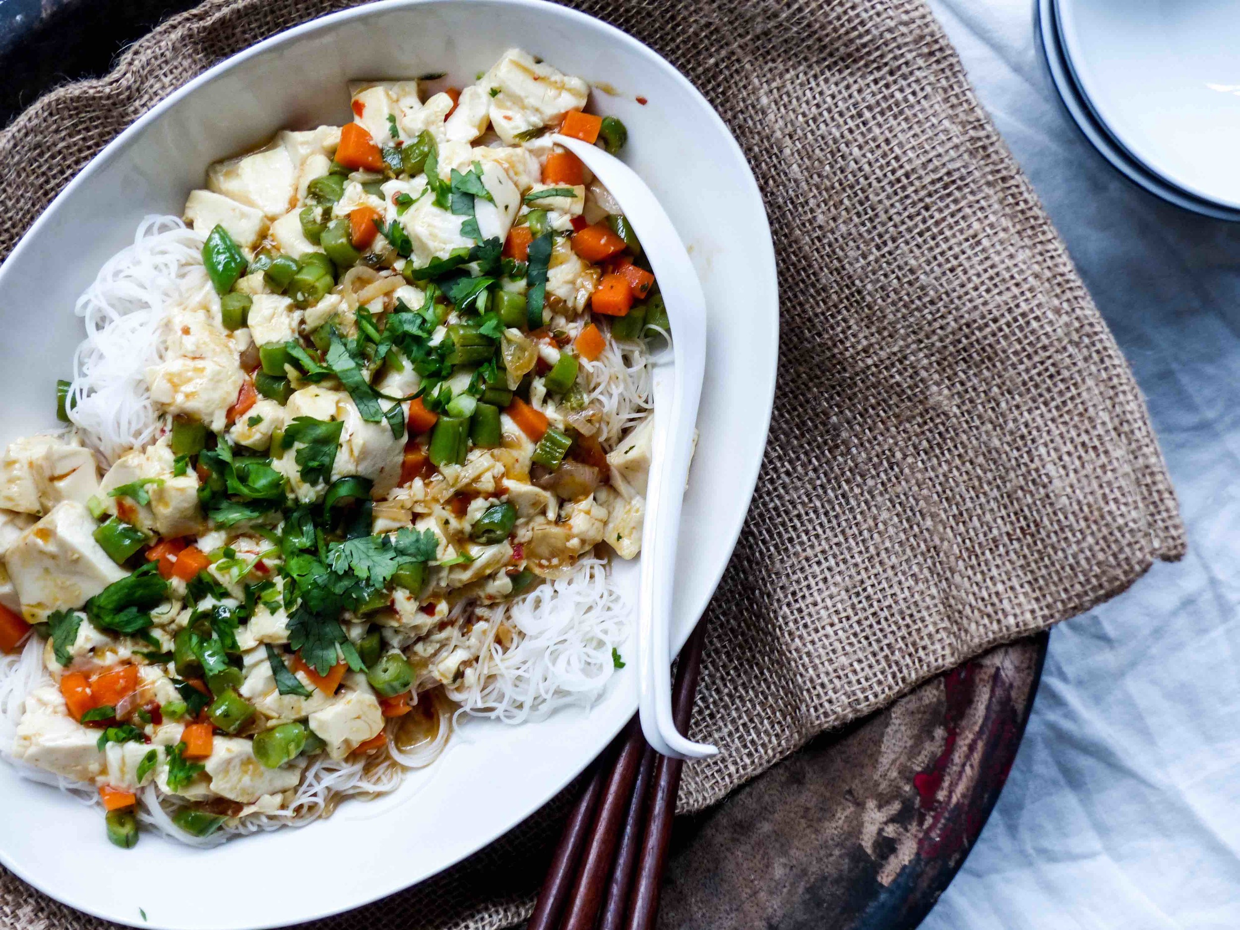 Vegan Ma Po Tofu with Rice Noodle