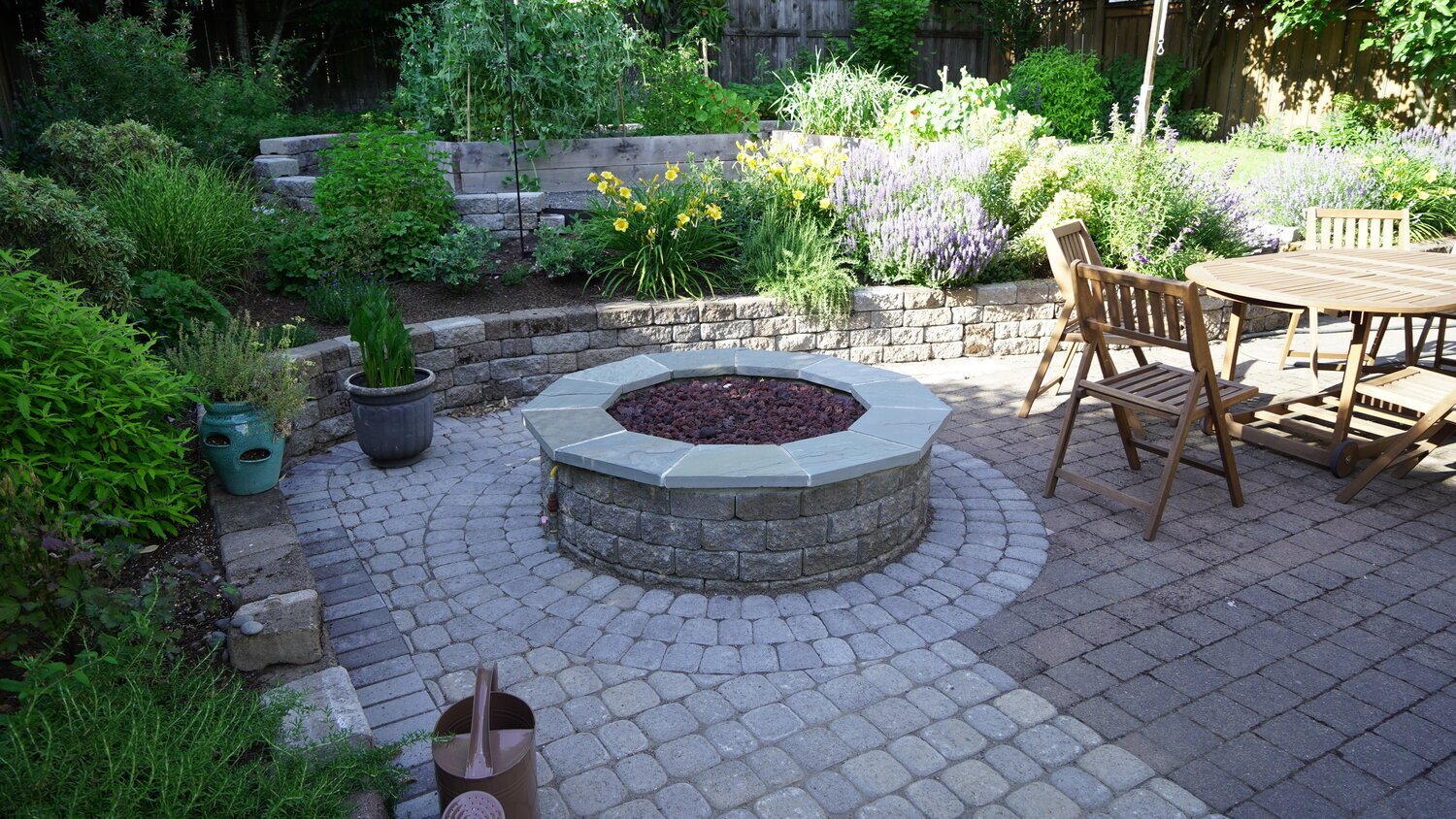 Custom Built Fire Pit and Patio - Grasstains Landscaping