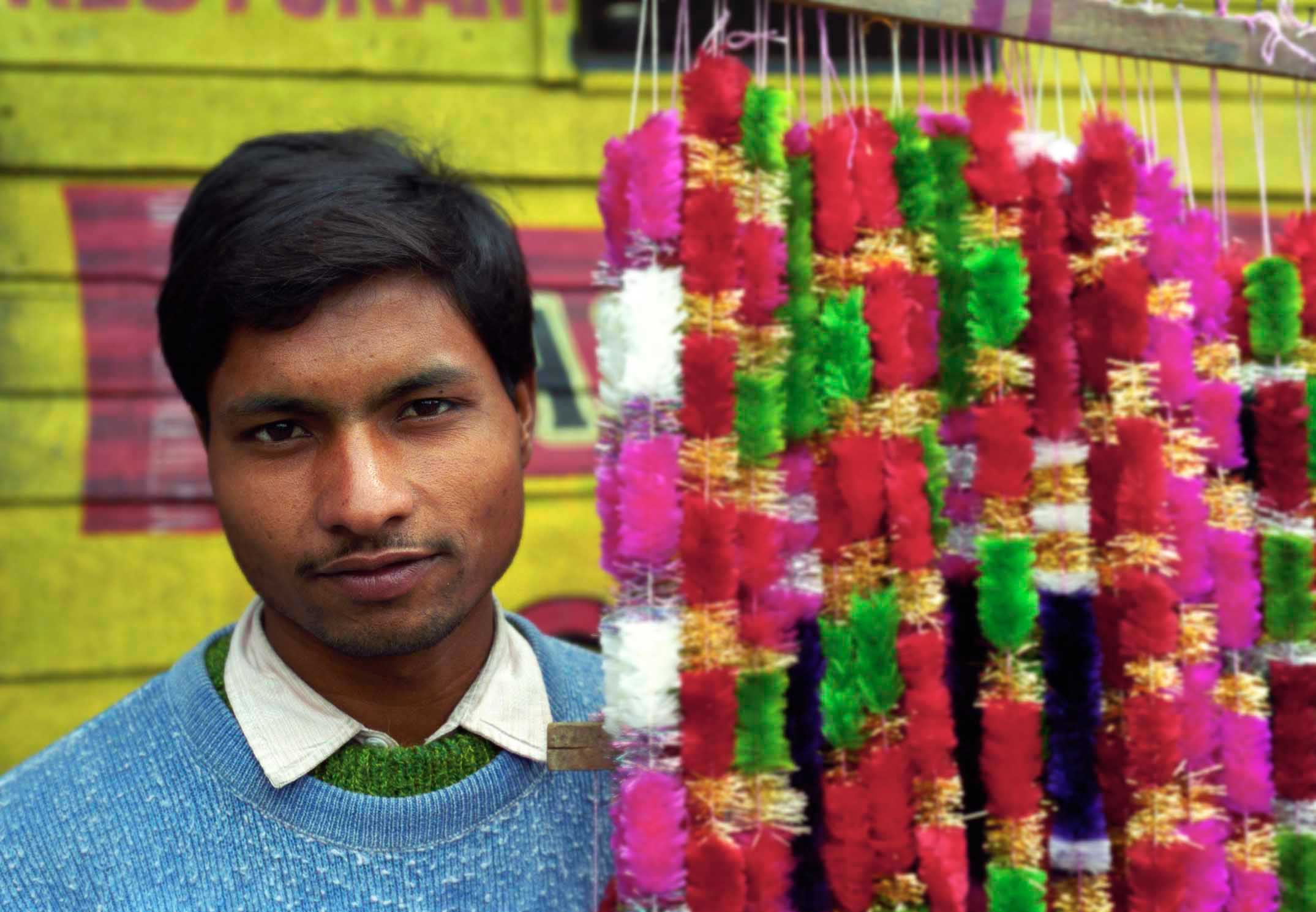 Selling garlands for Diwali festival