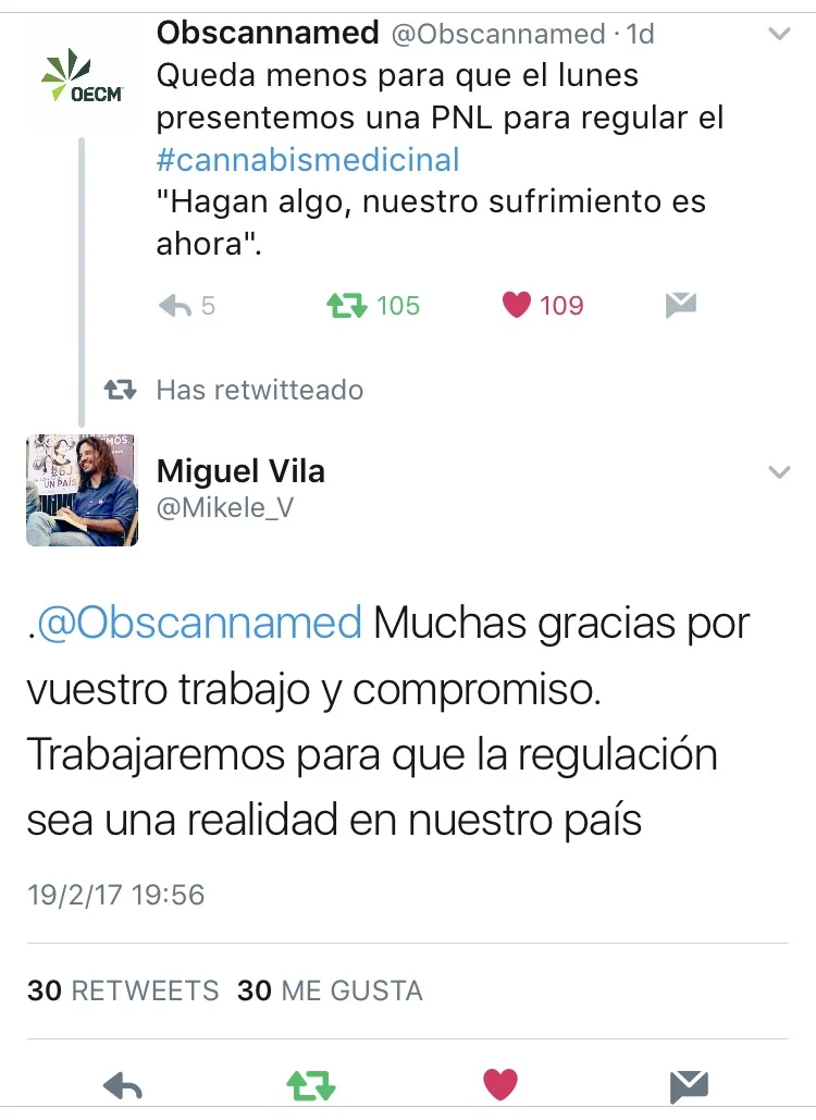 Algunos de los mensajes de apoyo que los políticos de la formación morada enviaron vía twitter.