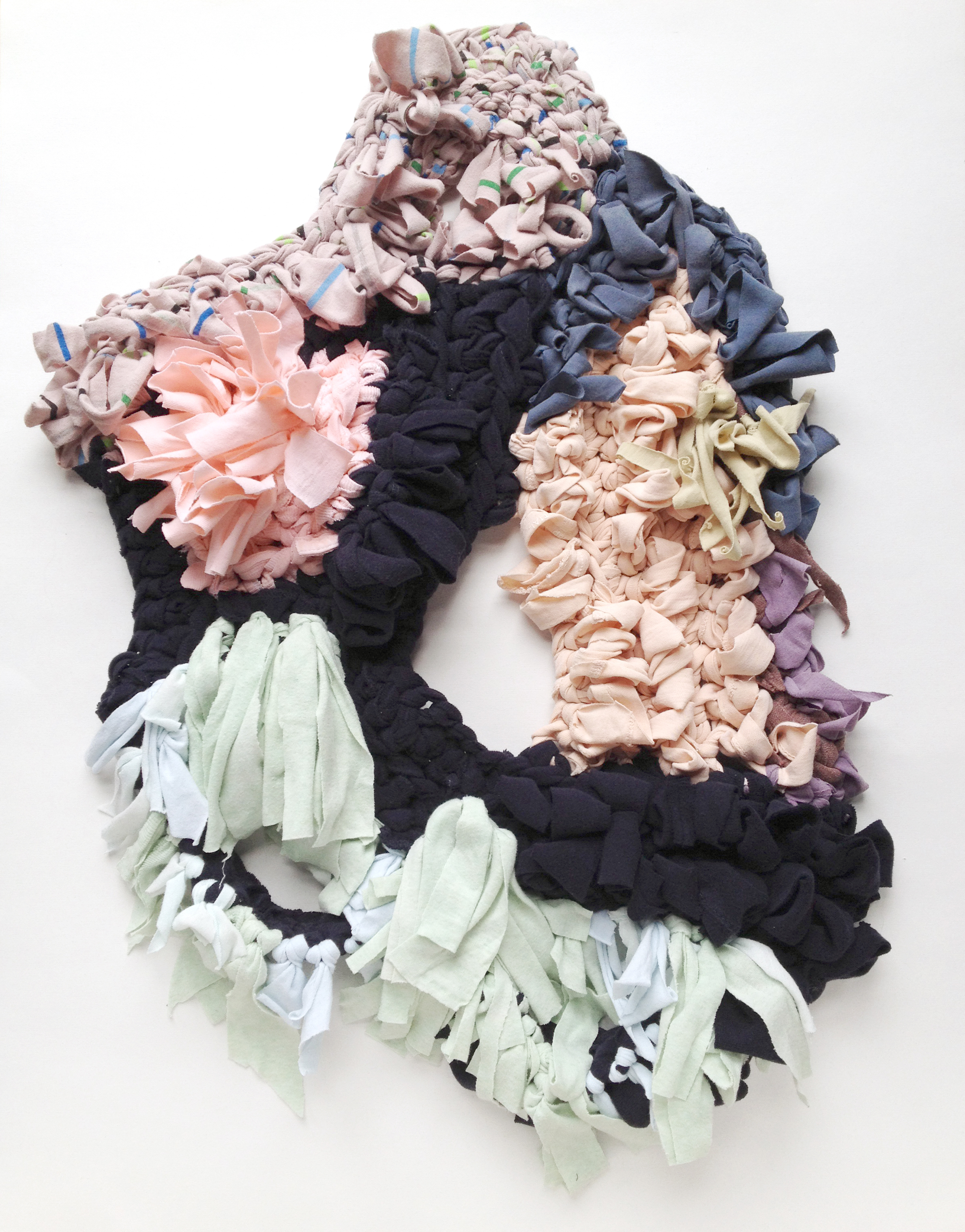 Seabed , 2014, Crocheted strips of cotton jersey from t-shirts, 28" x 17" x 2"