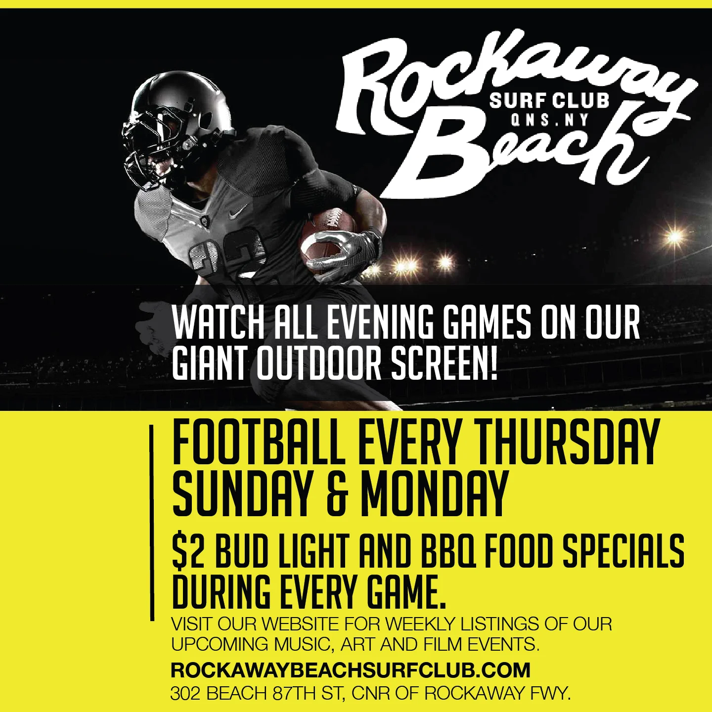 Watch Football Live Every Thursday, Sunday and Monday — Rockaway Beach Surf Club