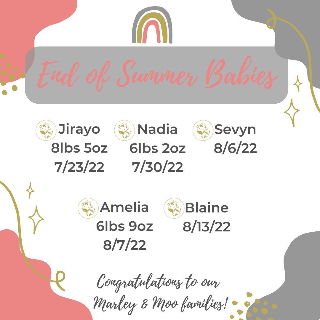 We are celebrating our end of summer births! 
Congratulations to our Marley &amp; Moo families 🐮 

Proud of all the mommas that brought these beautiful babies into the world and wishing them all well 💗
.
.
.

#houstondoula #houstondoulas #doula #do