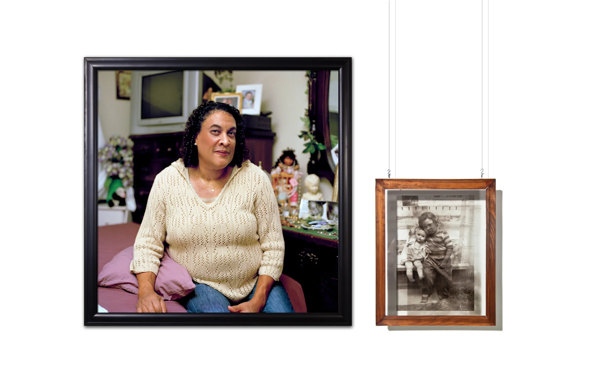 HER FATHER BUILT THEIR HOME WITH HIS OWN TWO HANDS SHEILA TERELL-GRIFFIN I’VE GOT A HOME SERIES CHROMIRA PRINT FROM COLOR NEGATIVE AND TRANSPARENCY MOUNTED ON GLASS IN WOOD HOLDER FALL 2011, 20” X 20”, 8”X10”