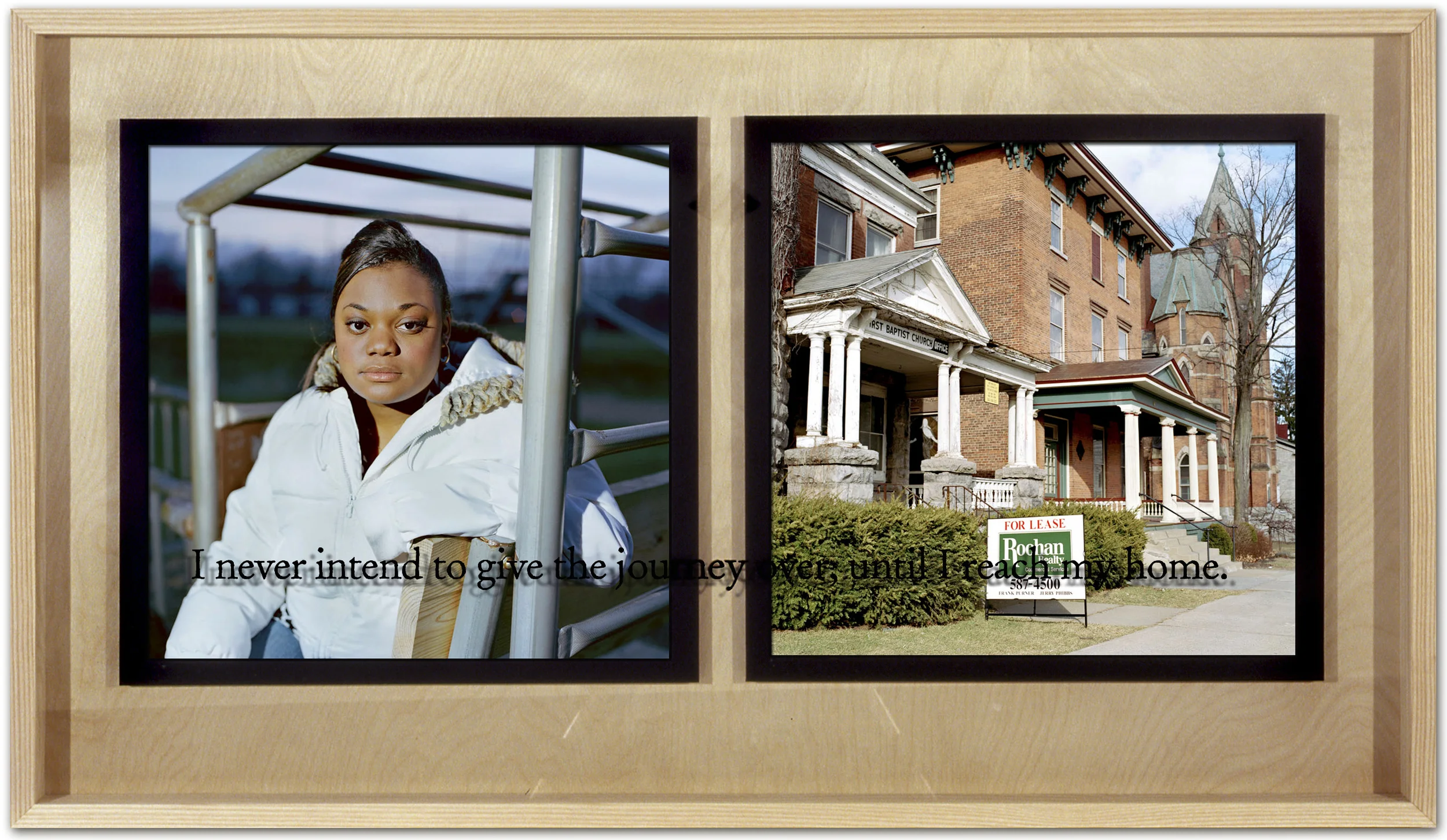 I never intend to give the journey over, until I reach my home. UltraChrome prints from color negatives in hardwood boxes with silk screened glass Spring 2007, 40” x 23”