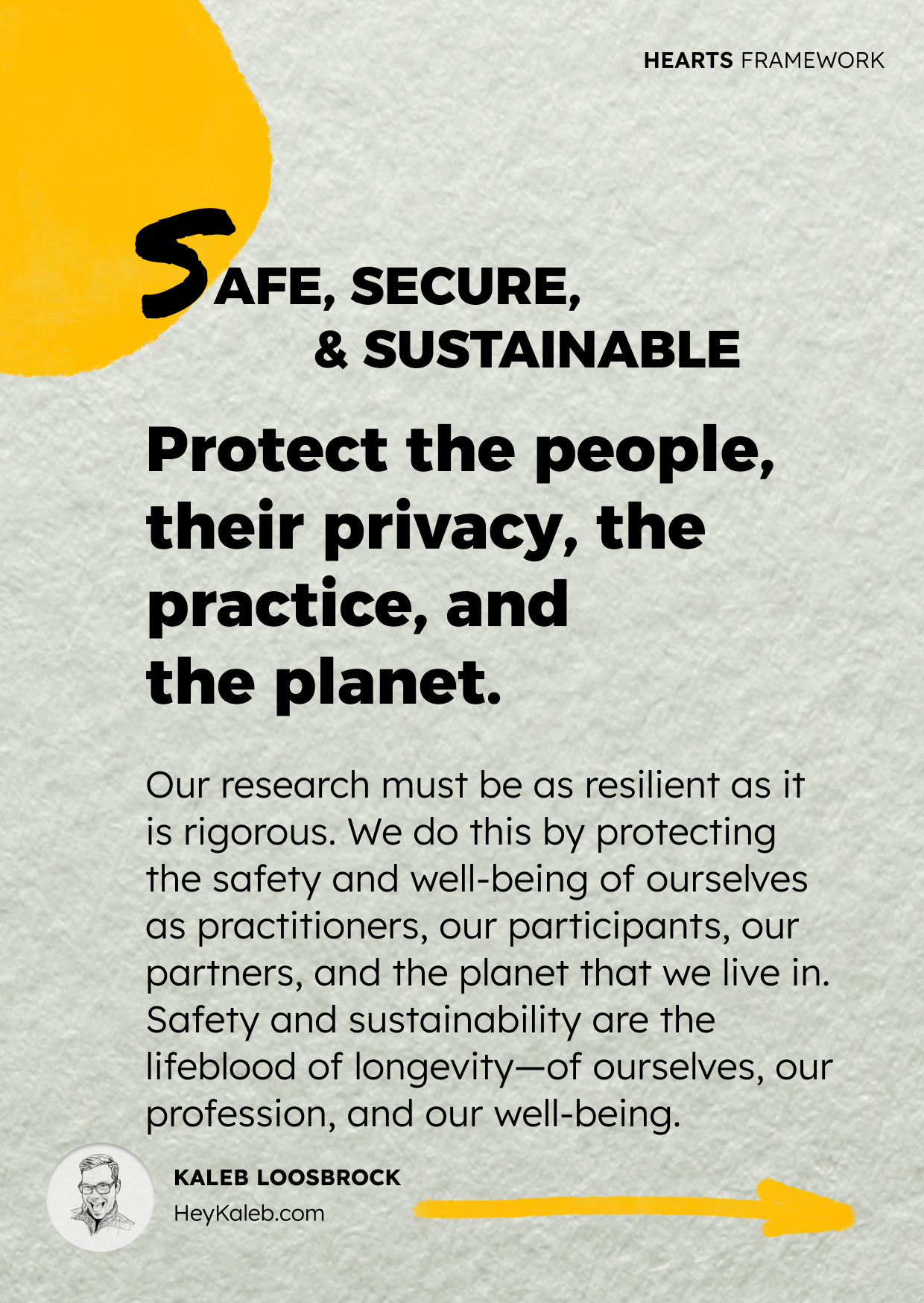 HEARTS Framework, S — Safe, Secure & Sustainable: protect the people, the data, the practice, and the planet