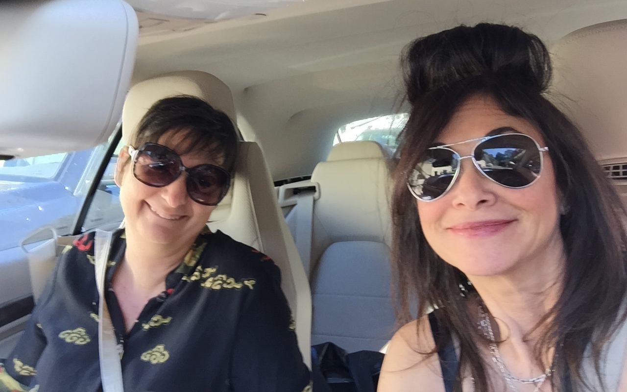    Laverne and Shelly off to a seminar in San Diego. That's a roller atop my head. A girl needs some height on top.    