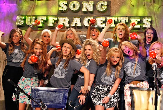  Song Suffragettes anniversary show at The Listening Room Cafe. Pictured (L-R) Back Row: Alex Masters, Brit Willson, Morgan Dawson, Julia Cole, Maddy Newton, Mignon Grabois. Front Row: Kalie Shorr, Baylor Wilson, Natalie Stovall, Karli Chayne, Ruthie Collins, Ella Mae Bowen Photo by  Todd Cassetty  