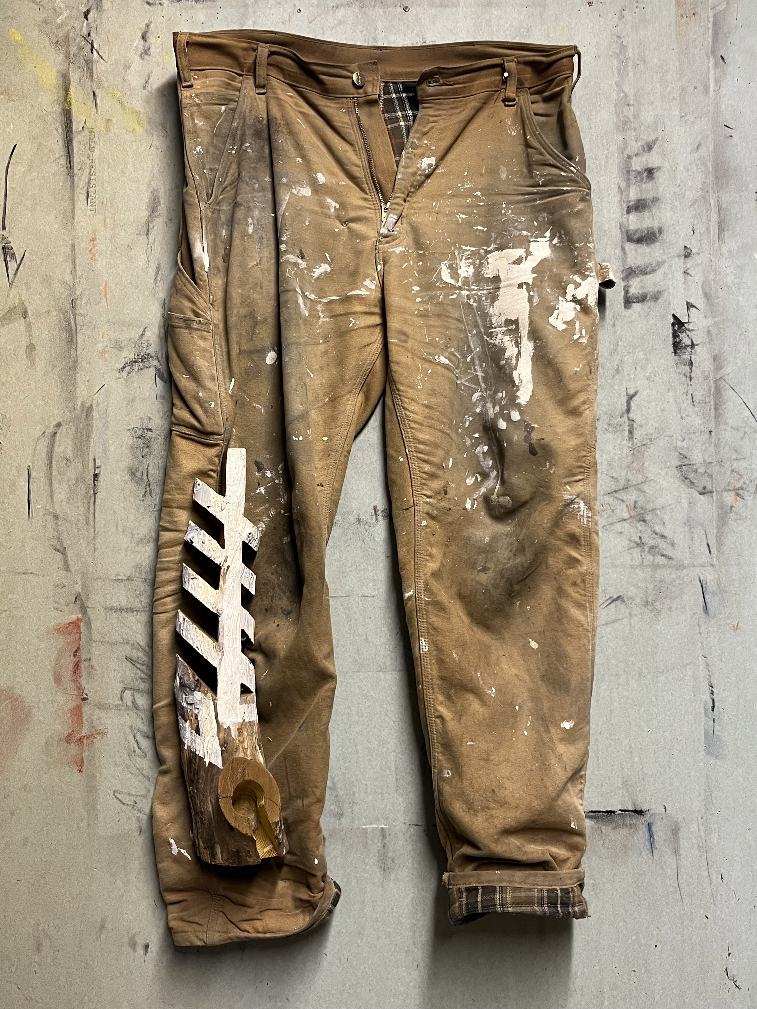  Artist’s work pants, Osage Orange wood, paint  2023 