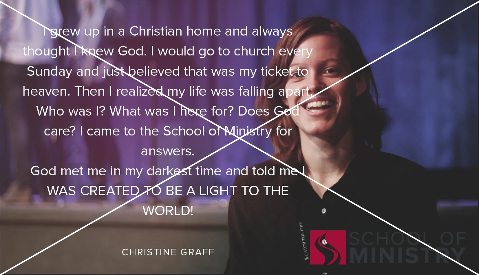 An entire testimony does not need to go on a photo, only a highlight is necessary. Make sure to keep the subject matter in clear view, without any text on top of faces. The logo is too dark for the background of the photo and is too large.