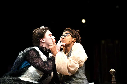 Liz Morgan as the title character in The Hunchback of Seville with Alston Brown as Queen Isabella