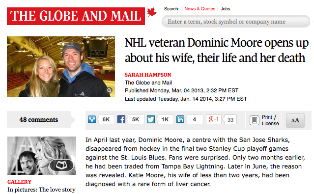 ARTICLE Read The Globe and Mail article about Katie & Dom's story.