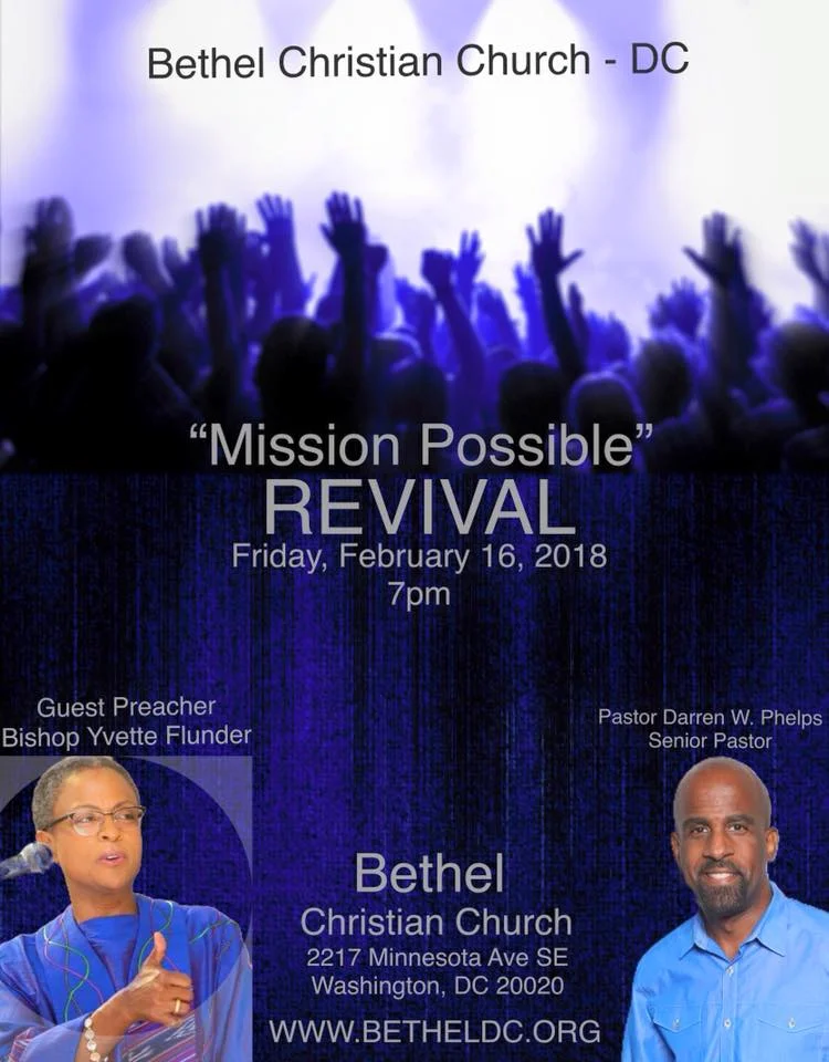 February 16 - "Mission Possible" Revival. TFAM Bishop Yvette Flunder preaching.