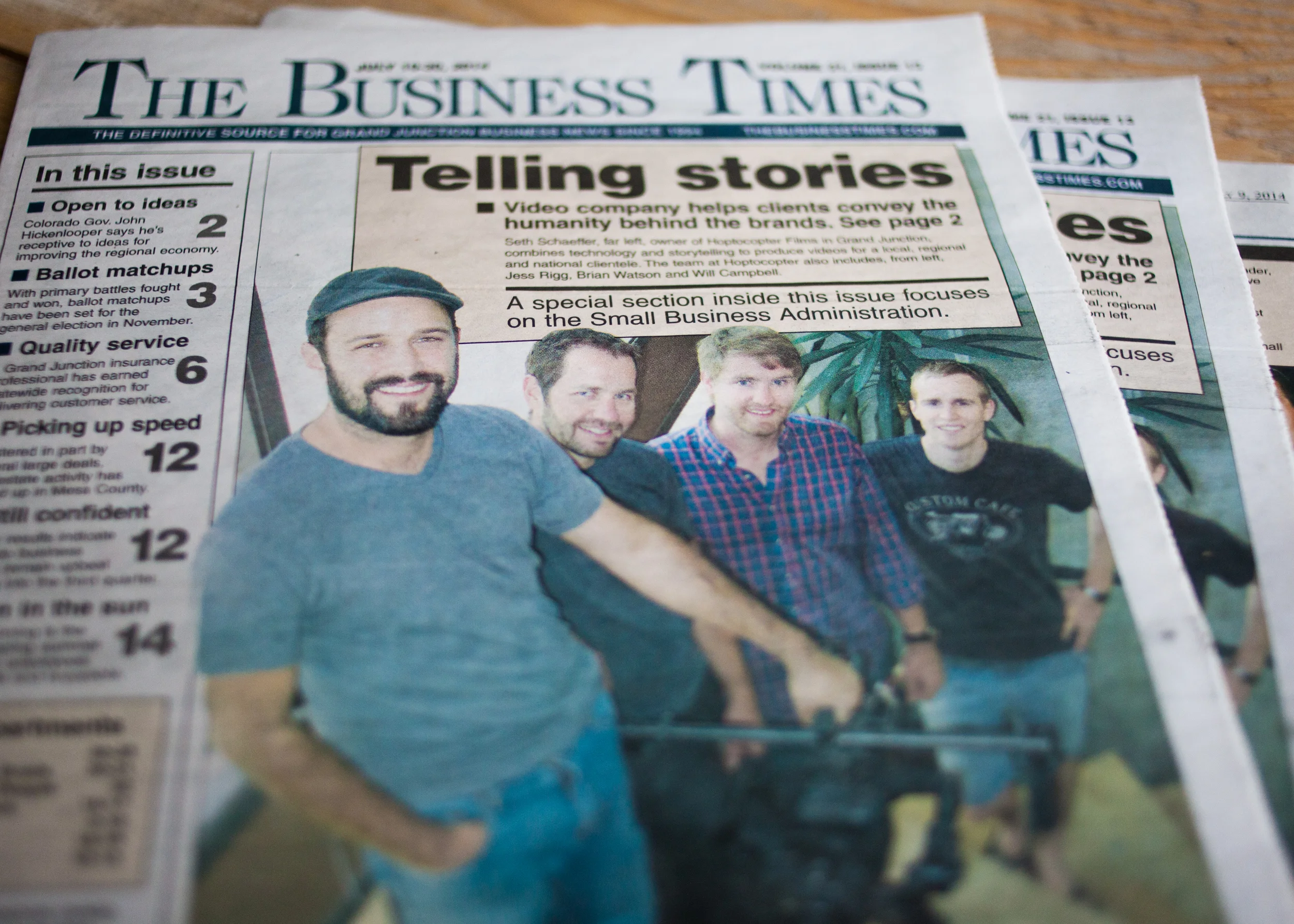 The Hoptocopter™ Films team poses for journalist Phil Castle .