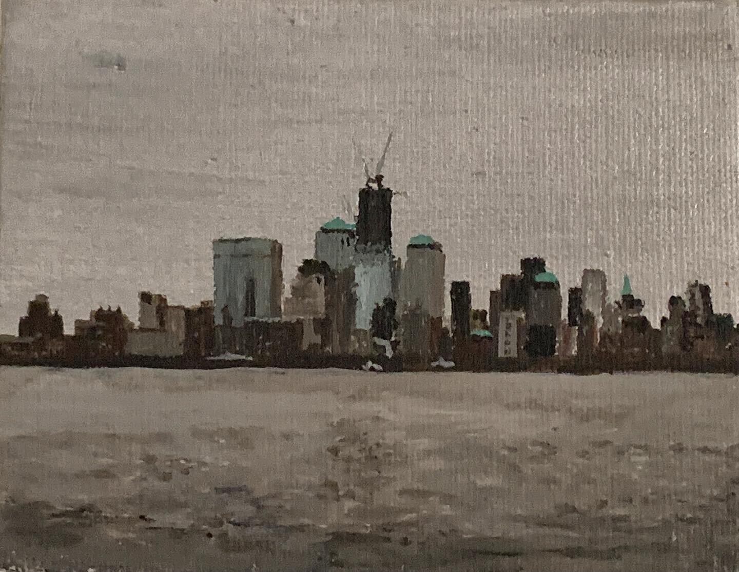 one world trade center under construction as of 9/11/2011. acrylic on canvas, 2011