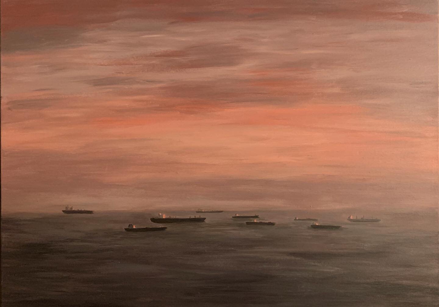 tankers in the south china sea. acrylic on canvas, 2021