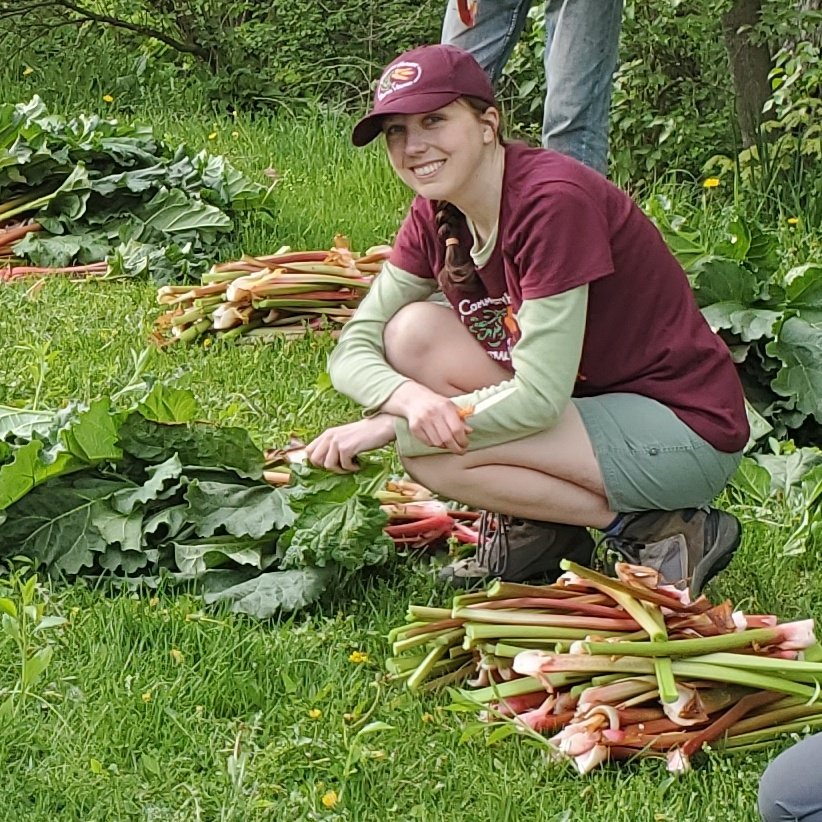 Elise in the rhubarb patch