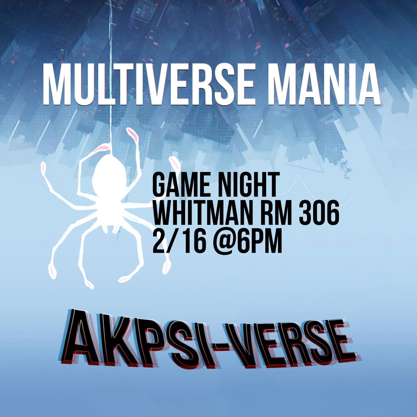 RECRUITMENT DAY 5: MULTIVERSE MANIA

Happy last day of recruitment!! Join us TODAY 6pm in Whitman RM 306 for a competitive night of minute-to-win-it games 🕷️🕸️
