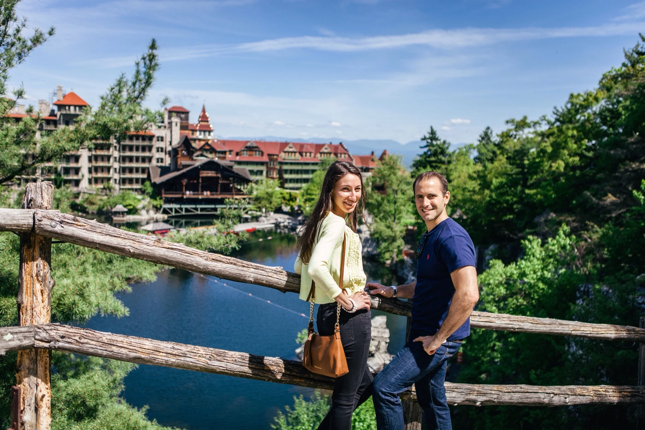 Before the proposal, on our way to the summit. Posing for a photo with Rossella, opposite the Mohonk Mountain House, New Paltz, NY. 