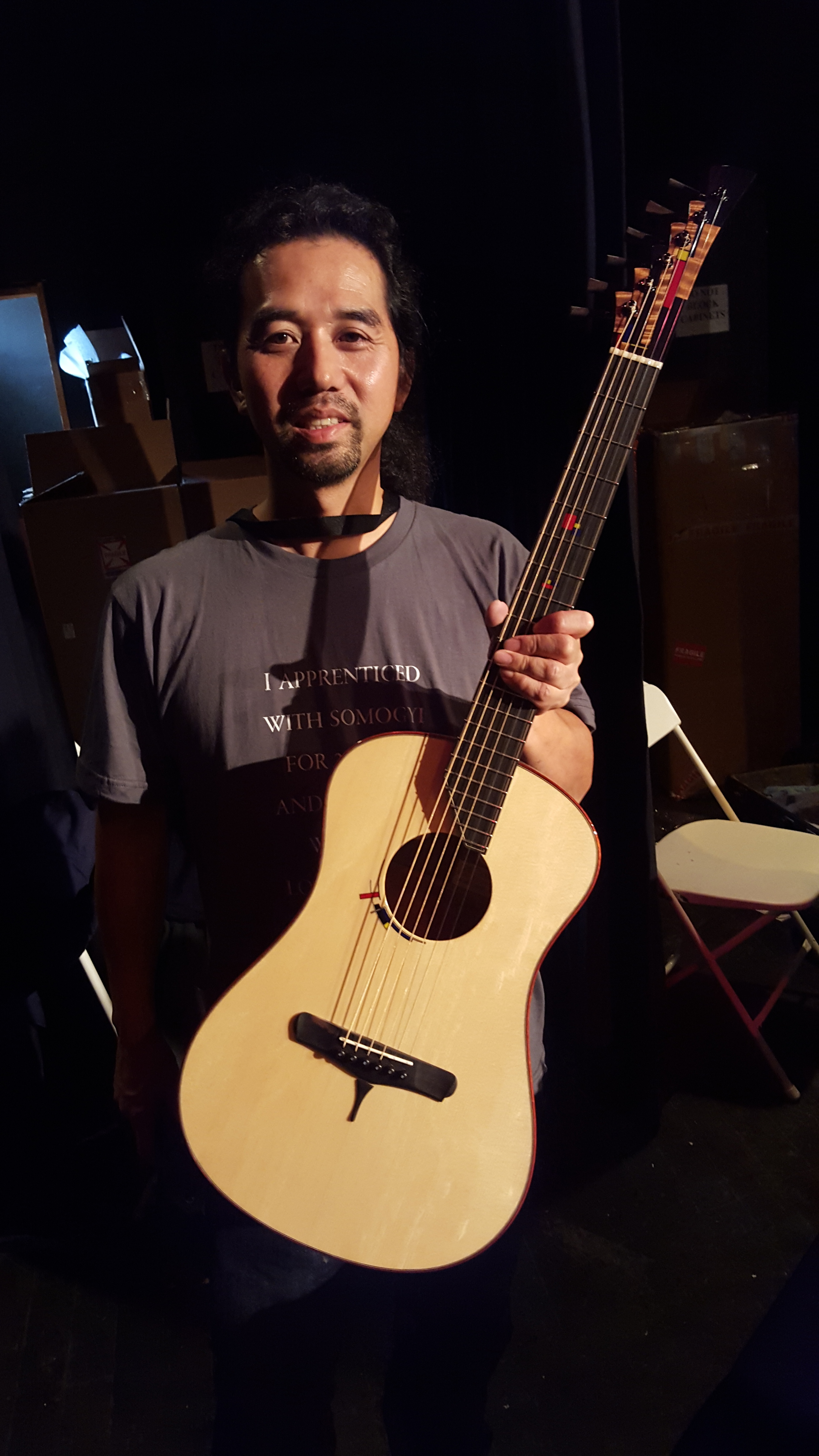 Michihiro Matsuda with his Piet Mondrian inspired guitar.