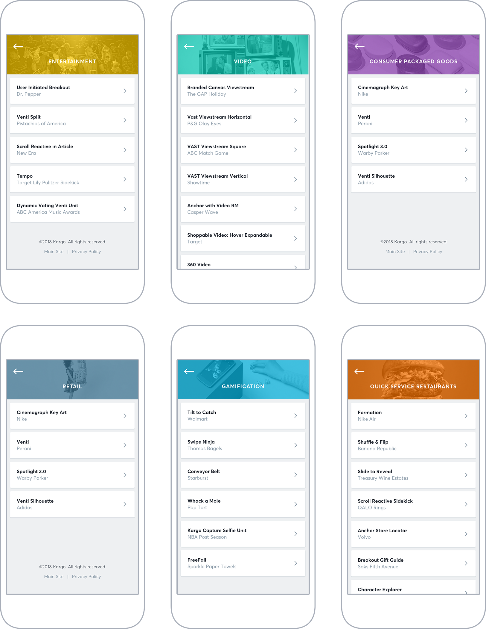 For the multiple sections, a touch of personalization with Kargo's bold marketing imagery in each header.