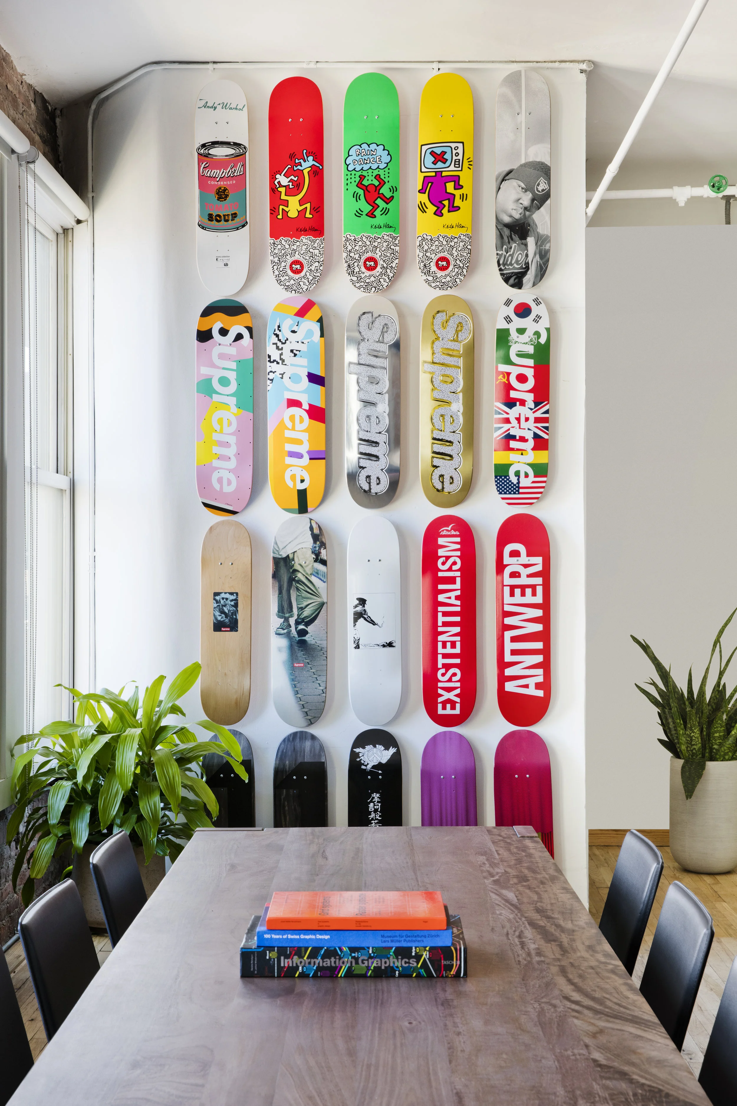 One of the many jaw-dropping exhibits in the Grailed office. Supreme decks on deck! Source: Gigantic Forehead
