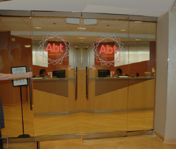 Abt Associates 2012 Branding Efforts, Office Graphics and Wall Signage, Double Glass Door Logos