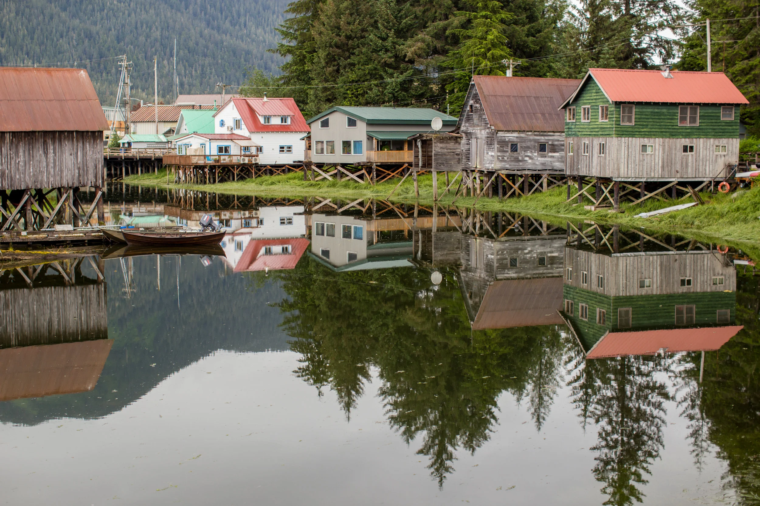 Residential neighborhood in the Alaskan fishing village of Petersburg, Alaska.