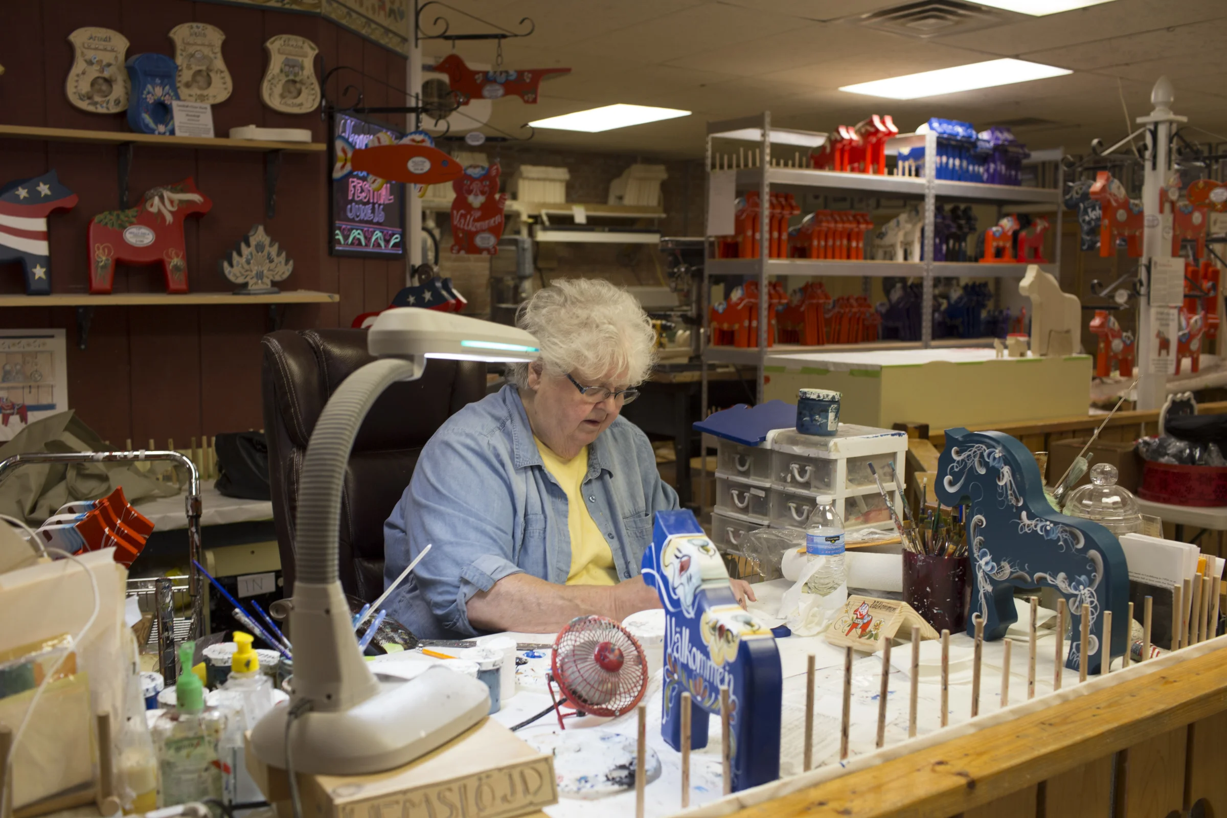 Shirley Malm personalized a decorative Dala Horse in a Swedish American gift shop, Hemslojd) based in Lindsborg Kansas, the largest retailer of Dala horses outside of Sweden.