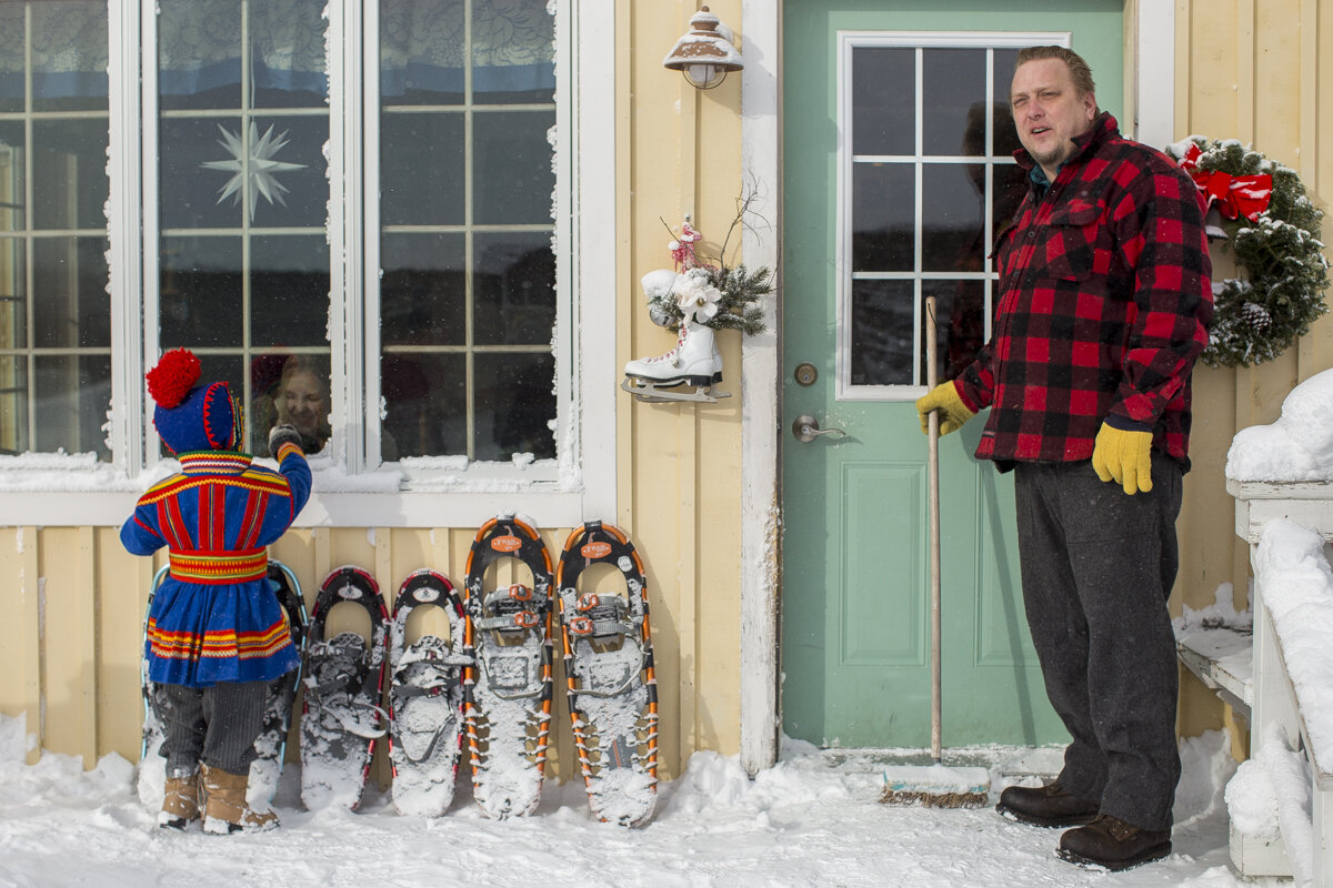  Mark Hepokoski of Hancock Upper Michigan, explains the Finnish- American tradition of putting a broom outside of your front door to signal you aren’t home so visiting guests don’t have to get out of the car in the frigid winter cold. His son, dresse