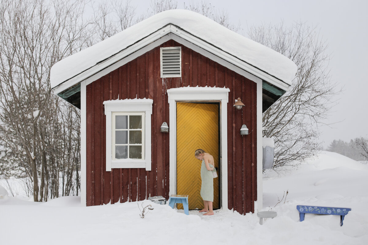 Brita Hepokoski steps out of her Finnish-Americanβs family sauna in Hancock Michigan.