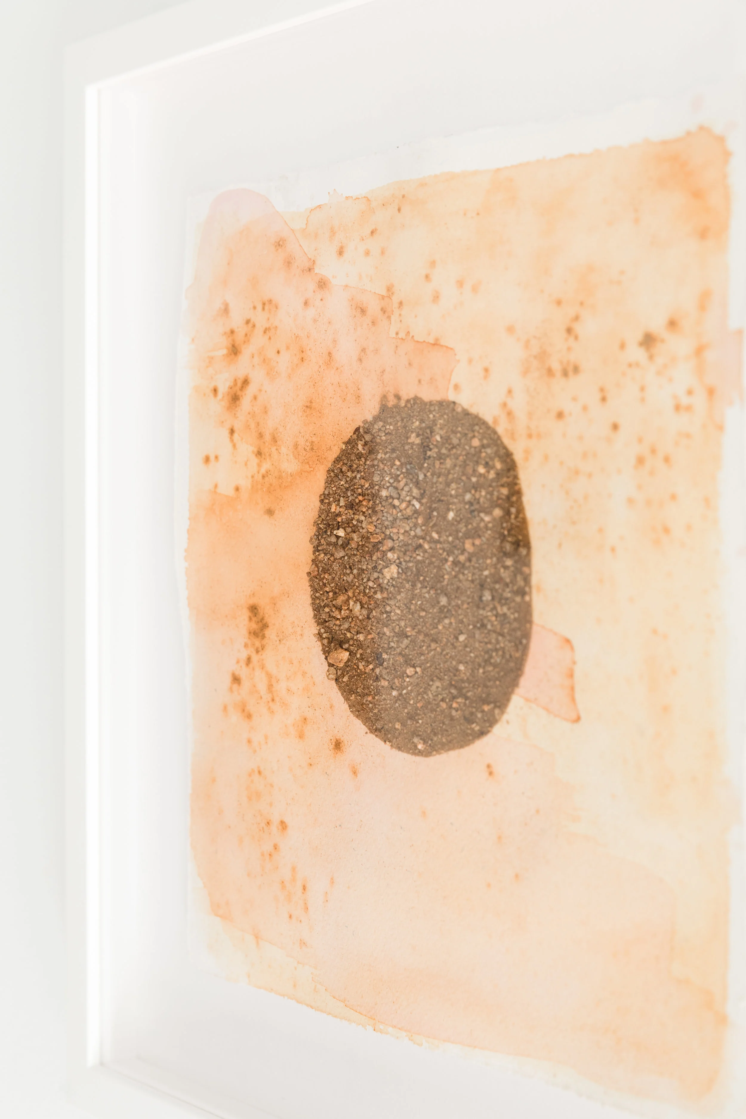 Oaxacan Sunset I (detail) , 2017, cotton paper, cochineal, sand, henna, 9 x 9 inches framed