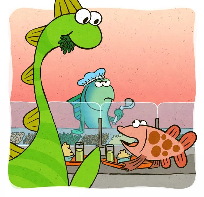 Sea Monster And The Bossy Fish Andy Rash Illustration sea-monster-and-the-bossy-fish-andy-rash-illustration
