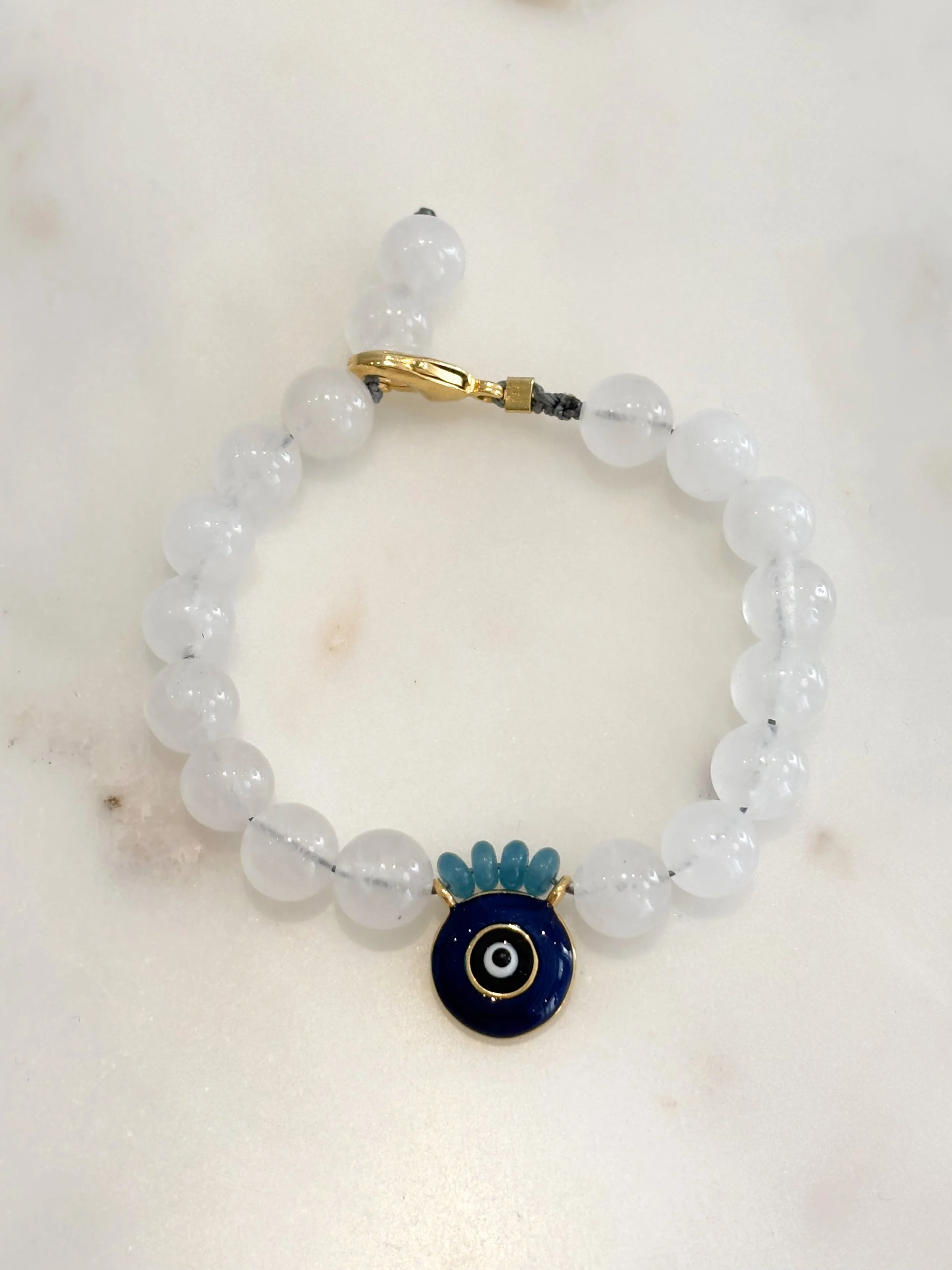 Evil eye - white natural stone round pearls