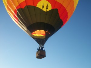 A student pilot training in a hot air balloon.