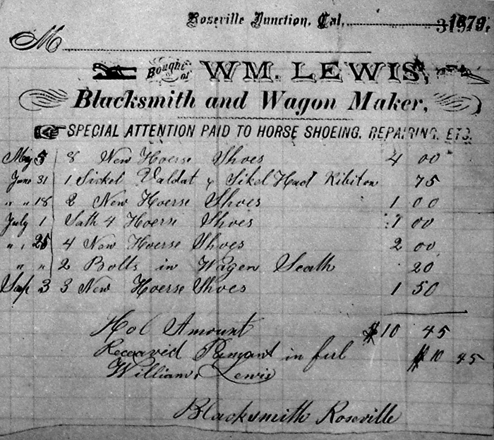 An 1878 blacksmith receipt from the archive.