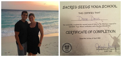 Diana celebrating her engagement, and her yoga teacher training