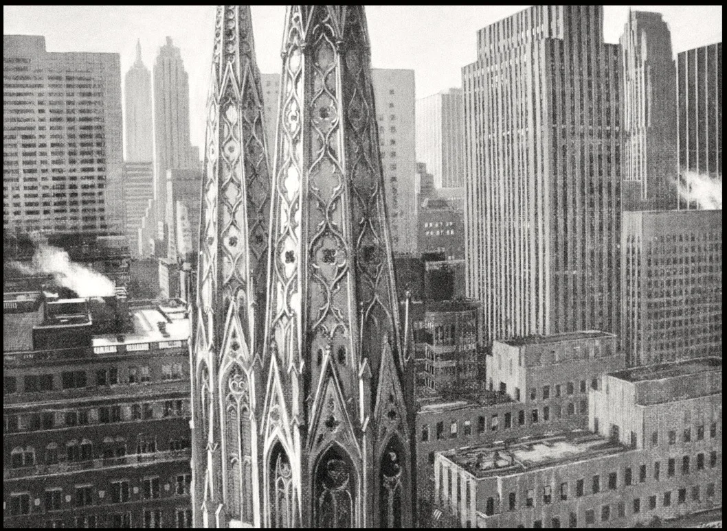 St. Patrick's Rockefeller Center. Graphite on gouache on paper, 2003.