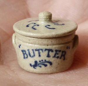 Miniature Wooden-Handled Stoneware Butter Crock by Jane Graber