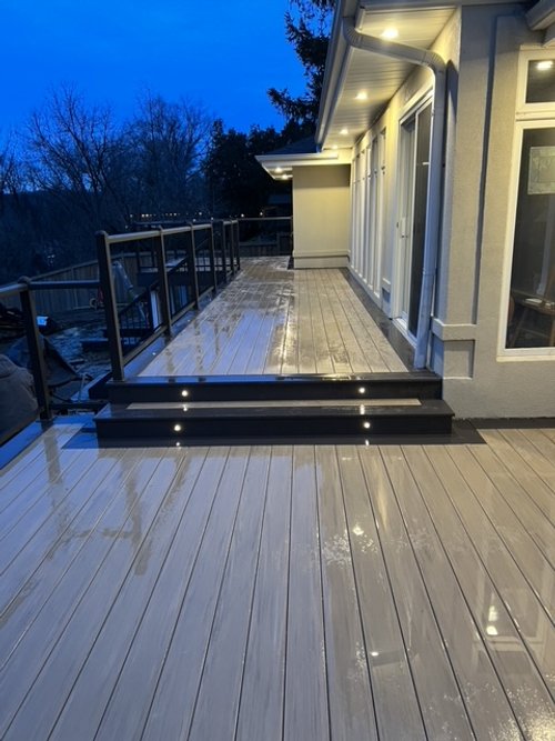 Multilevel deck on a rainy evening