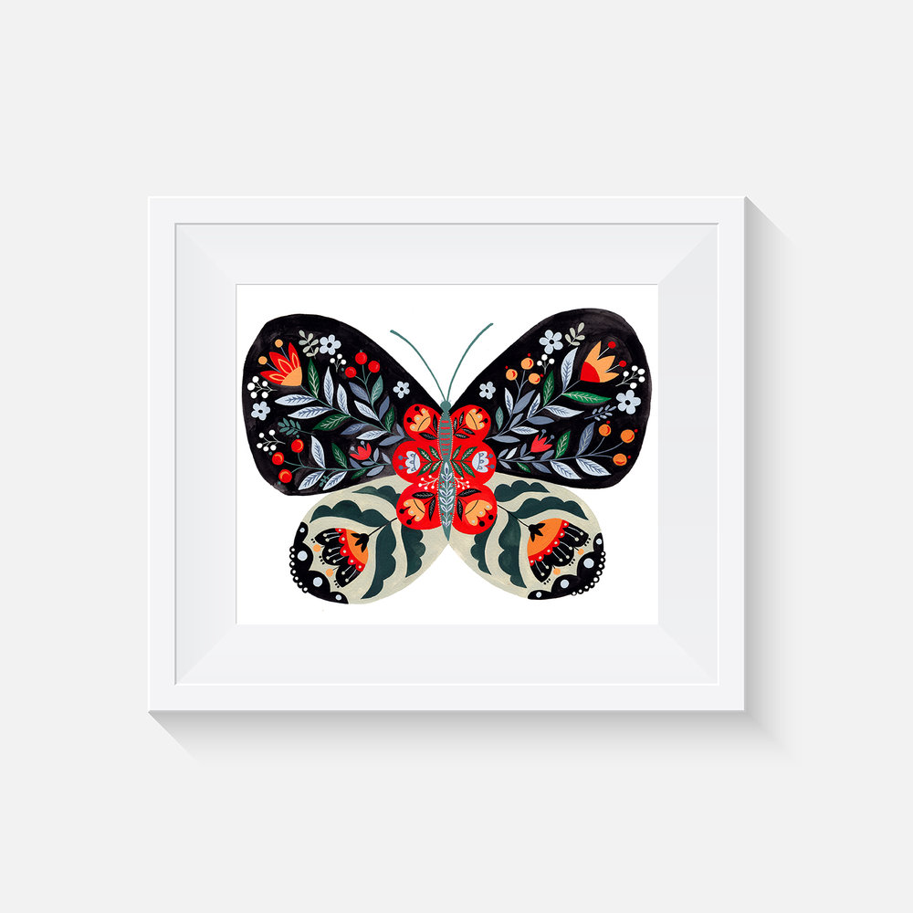 Folk Butterfly Art Print — mirdinara