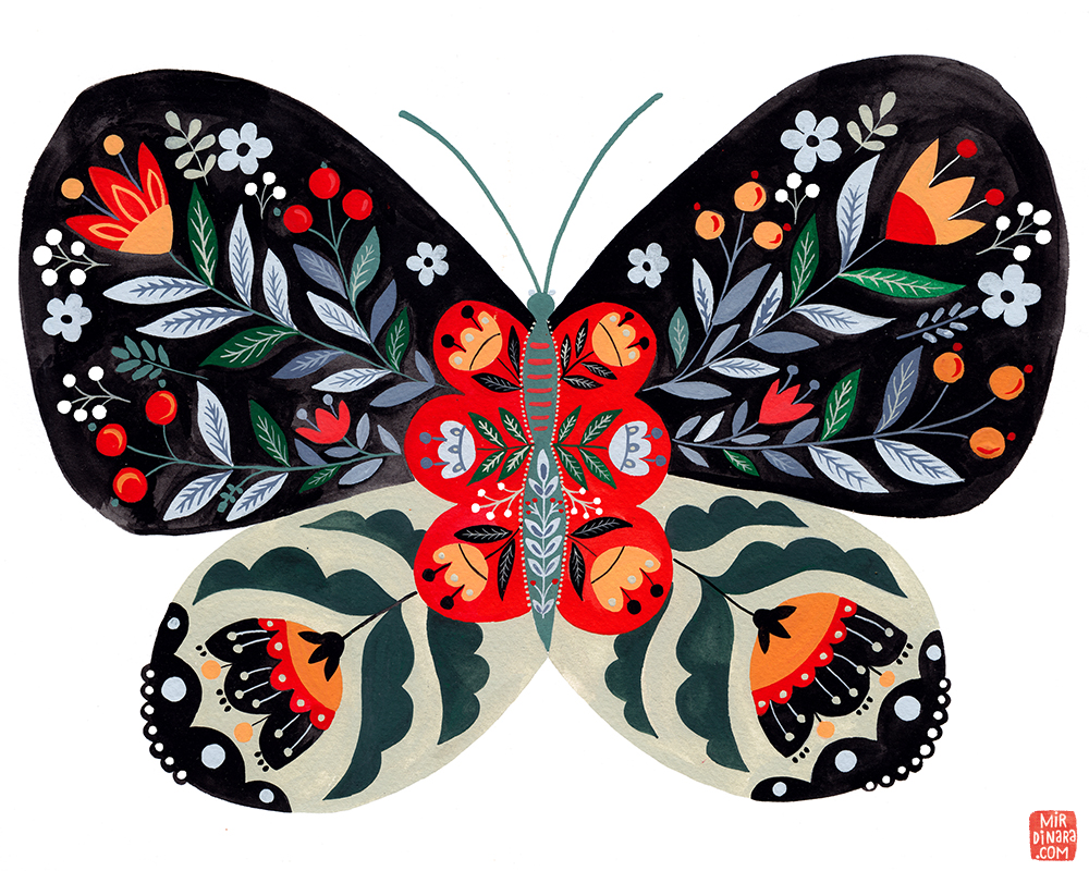 Folk Butterfly Art Print — mirdinara