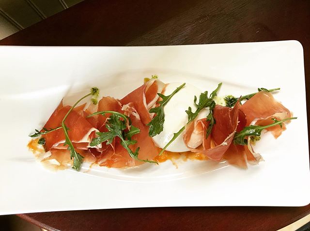 Burrata, Serrano Ham, Peach Purée...