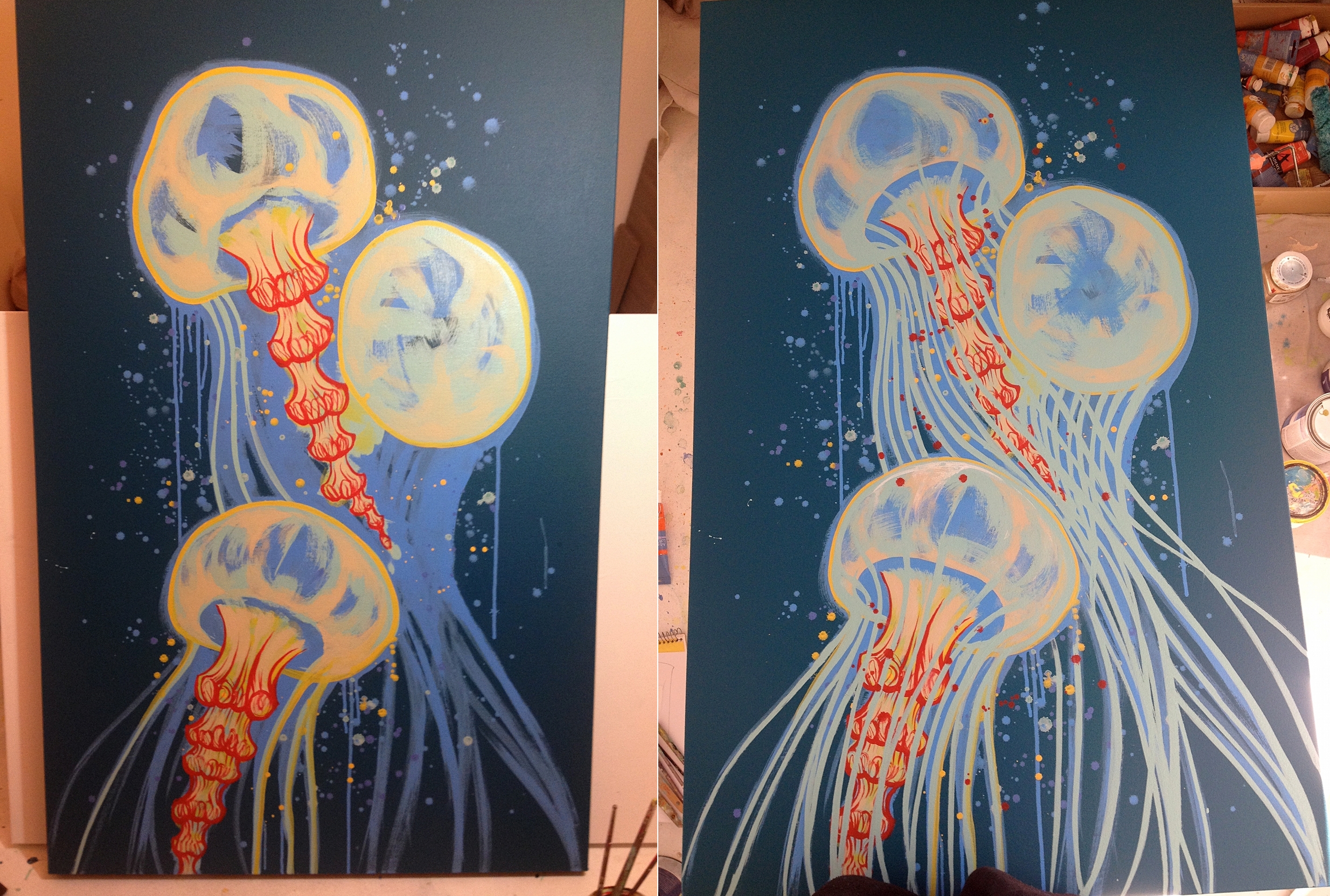 Added red and yellow for more contrast, and more paint splats.