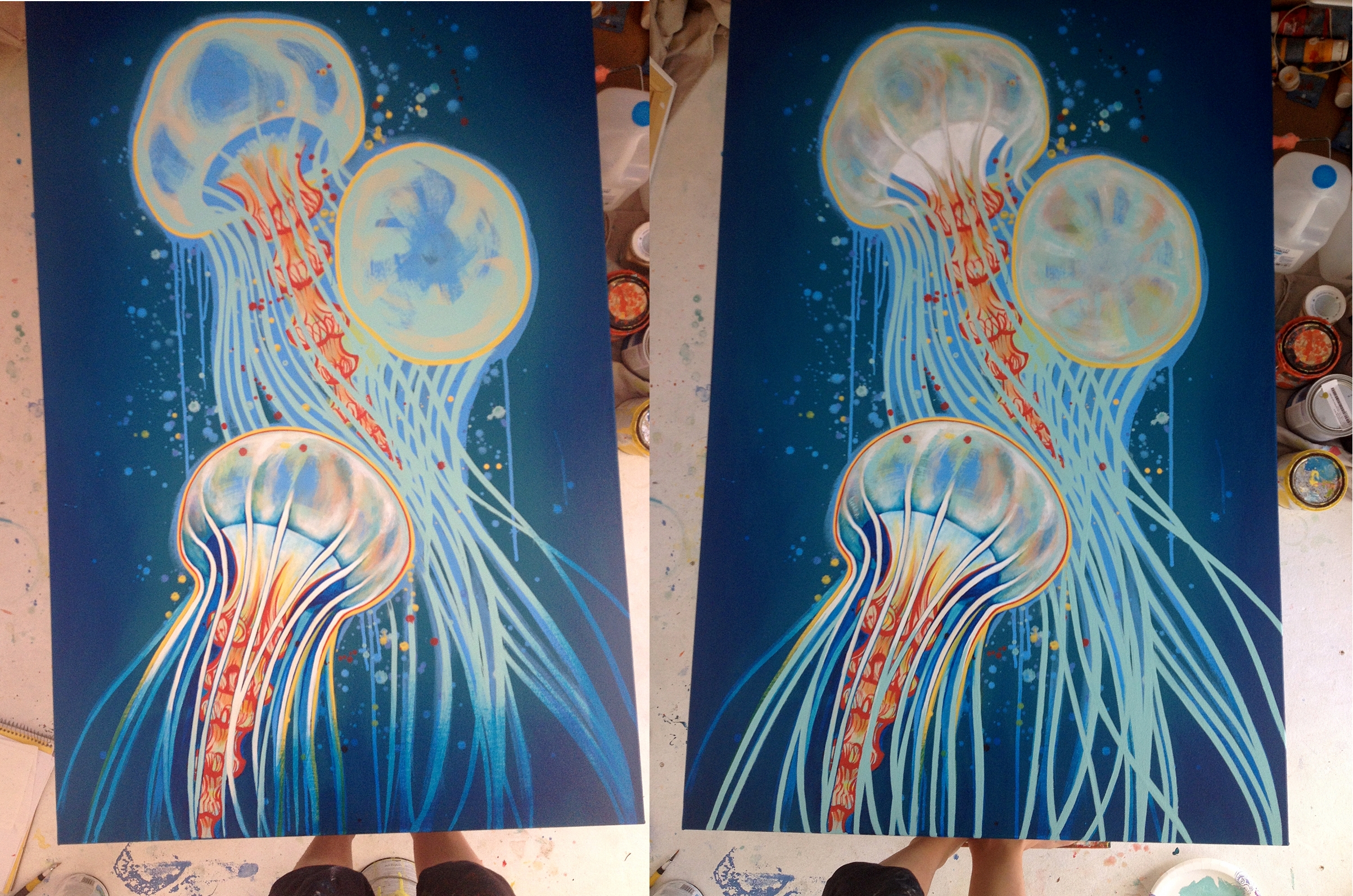 Worked on bottom jelly in detail, then used it as a model to complete the other two.