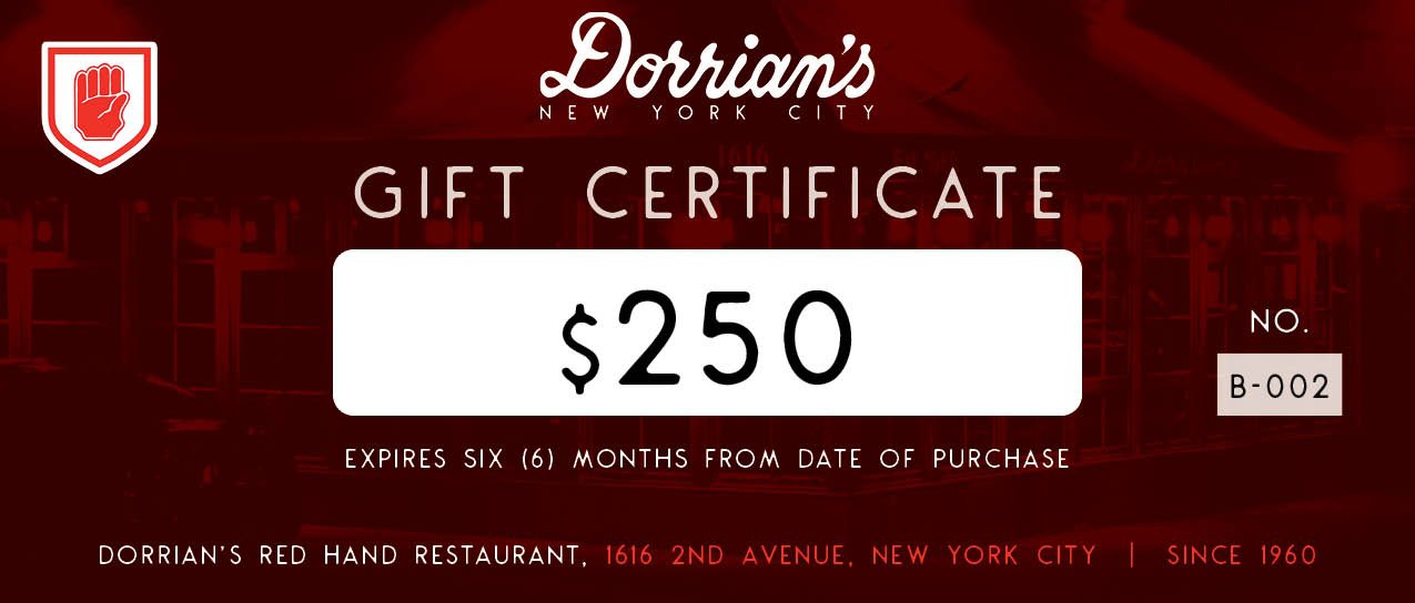 Gift Certificates | Dorrian’s Red Hand (New York City)