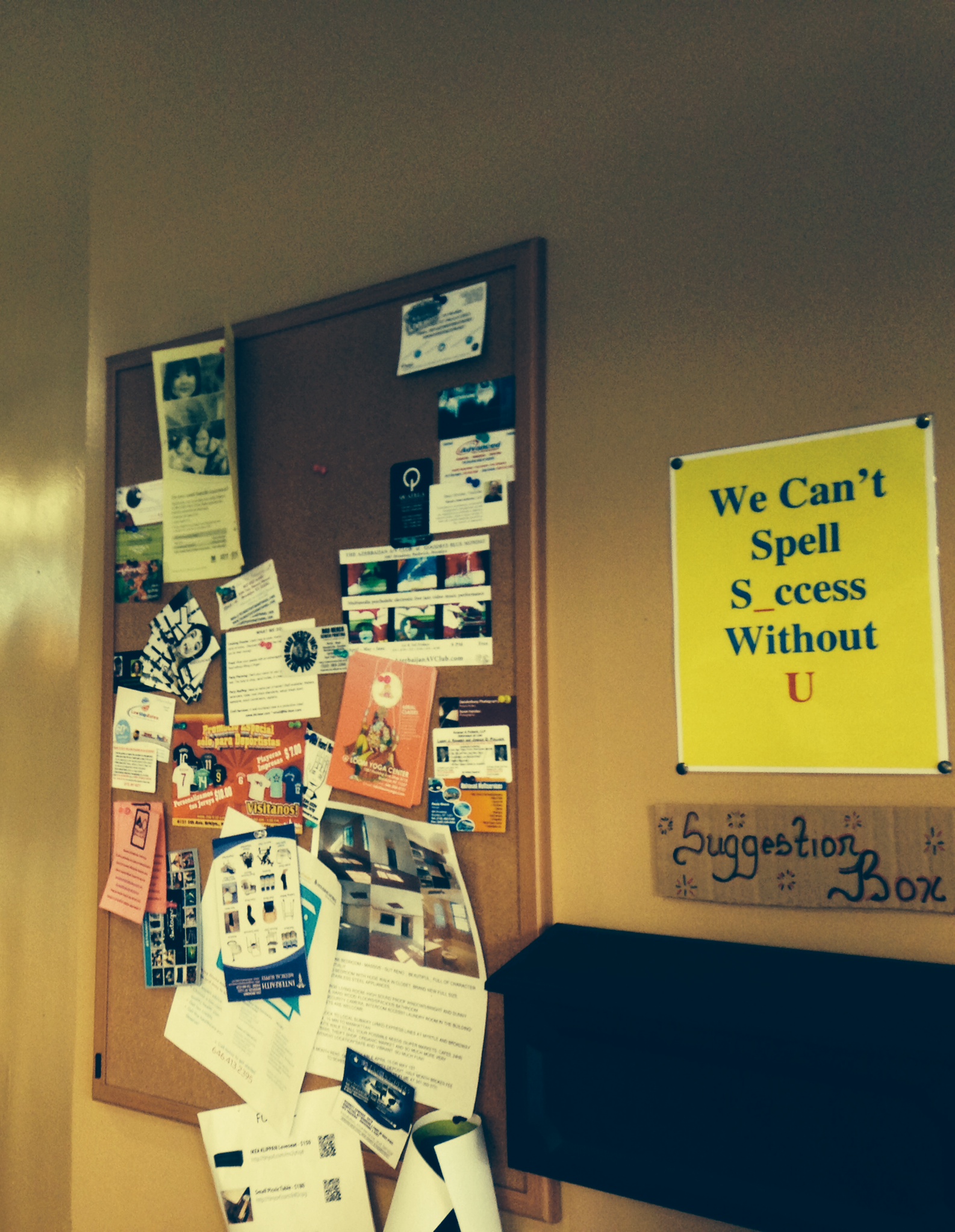The community interacts with the cafe and with itself via the bulletin board and suggestion box.
